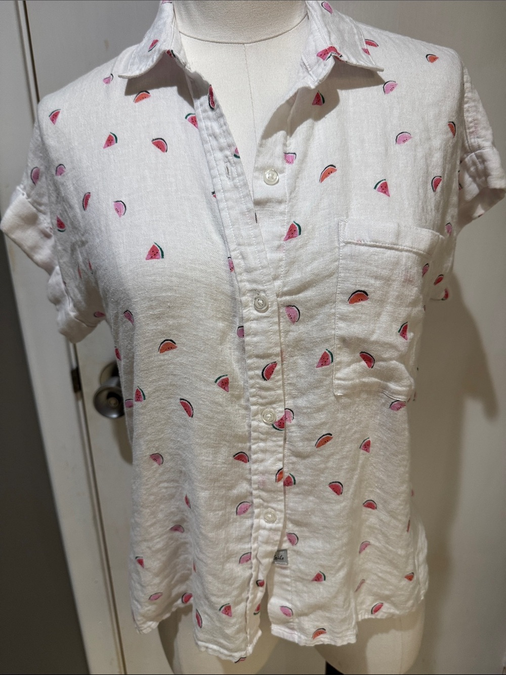 Rails White Watermelon-Print Button Front Blouse